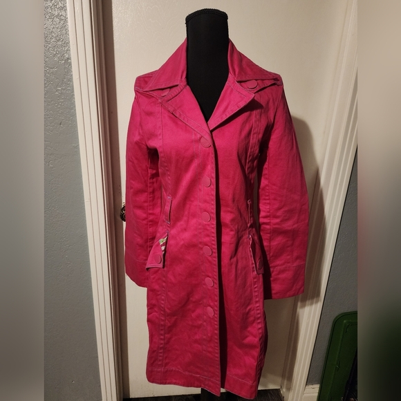 Tommy Jeans Tommy Hilfiger Hot Pink With Blue Stitching Trench Coat - Picture 1 of 5